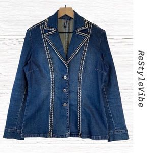 Zenim Denim Women’s Size S Jean Jacket Blazer Coat Stretch Casual Y2K Vintage